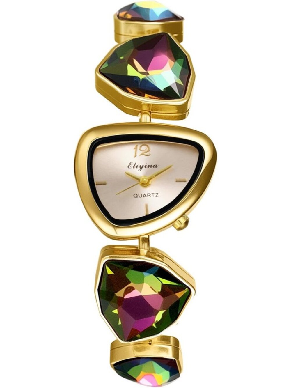 Women's Multicolor Birthstone Bracelet Triangle Dial Quartz Diamonds Strap Watch